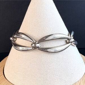 Vintage‎ Monet Bracelet Silver Tone Link Modernist Open Work Safety Chain 7"
